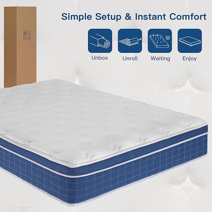 Full Size Mattress 14 Inch, Full Mattress in a Box, Hybrid Memory Foam Medium Firm Feel Individual Pocket Springs Matress, Breathable Fabric, Strong Edge Support, Fiberglass Free