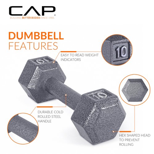 CAP Cast Iron Hex Dumbbell, Pair, 5 lb