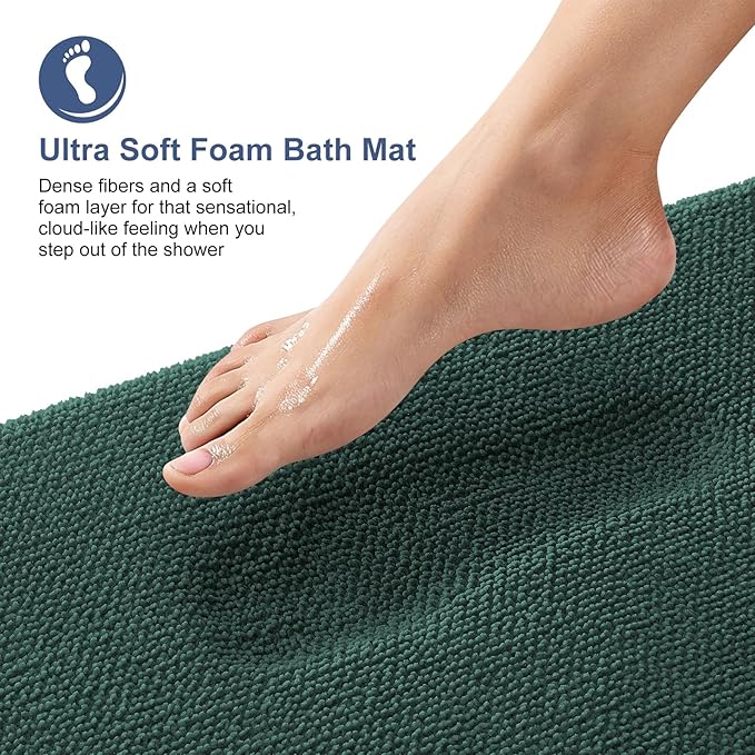 OLANLY Thick Memory Foam Bath Mat Rug 47x24, Extra Soft Absorbent Bathroom Rug, Quick Dry Bath Mats, Non-Slip, Washable Carpet for Bathroom, Tub and Shower, Home Decor Accessories, Blackish Green