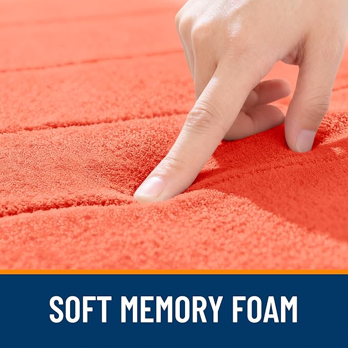 OLANLY Memory Foam Bath Mat 44x24, Super Soft Absorbent Bathroom Rugs, Quick Dry, Machine Washable Shower Floor Rugs, Bathmat Carpet, Bathroom Home Decor Accessories, Coral