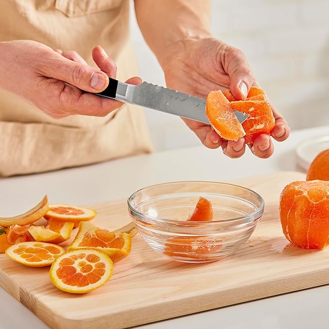 Misen Serrated Bread Knife – High-Carbon Japanese AUS8 Steel – Effortless Slicing of Bread, Pastries, and Fruits – Razor-Sharp Edge and Durable Blade with Ergonomic Handle - 5", Red