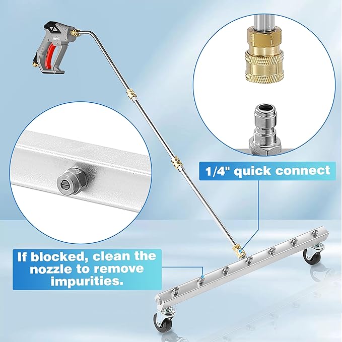M MINGLE 24” Undercarriage Pressure Washer Attachment, Undercarriage Sprayer with 7 Nozzles, Under Car Washer with 3 Pieces Extension Wand, 4000 PSI