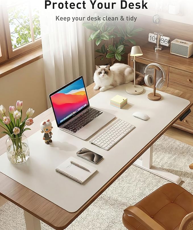 Aothia Faux Leather Desk Mat - Large Mouse Pad, Non-Slip PU Leather Blotter, Waterproof Writing Surface for Office and Home (Barely Grey, 40" x 24")