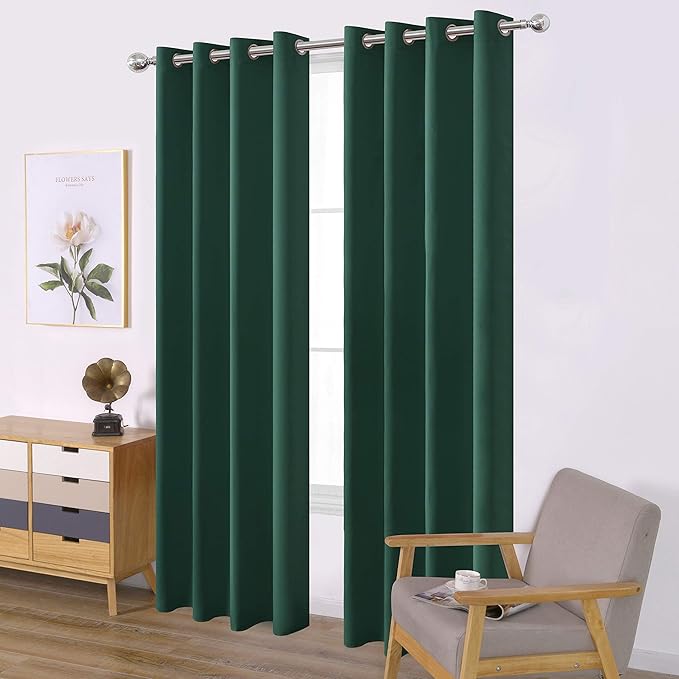 LEMOMO Dark Green Blackout Curtains/52 x 84 Inch Long/Set of 2 Curtain