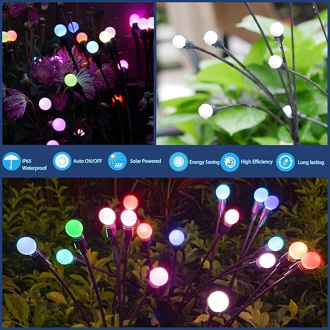 TONULAX Solar Garden Lights, Starburst Swaying Light - Swaying When Wind Blows, Solar Lights Outdoor Decorative, Color Changing RGB Light for Yard Patio Pathway Decoration(2 Pack)