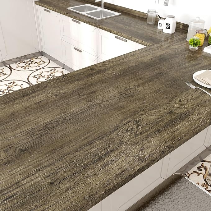 WESTICK Brown Wood Peel and Stick Countertop Wallpaper Waterproof Wood Contact