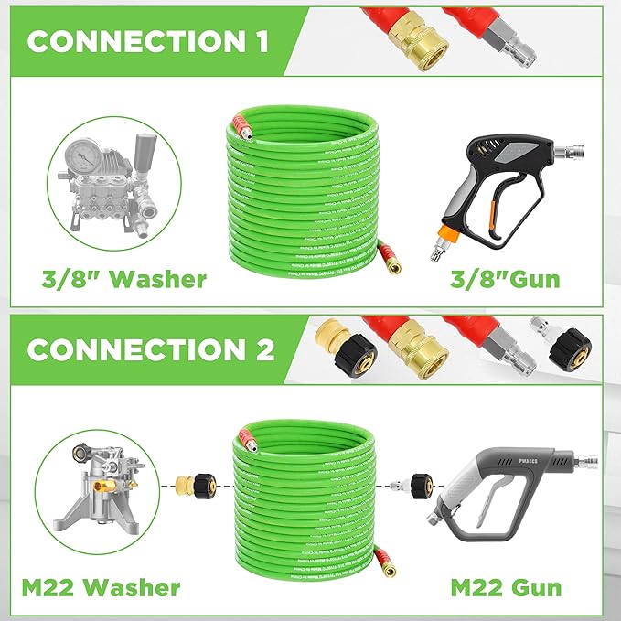 PWACCS Pressure Washer Hose, 25 FT 3/8" Quick Connect Power Washer Hoses Kink Resistant for Cold/Hot Water, Steel Wire Braided Pressure Hose, M22 14 Fittings, 4000 PSI