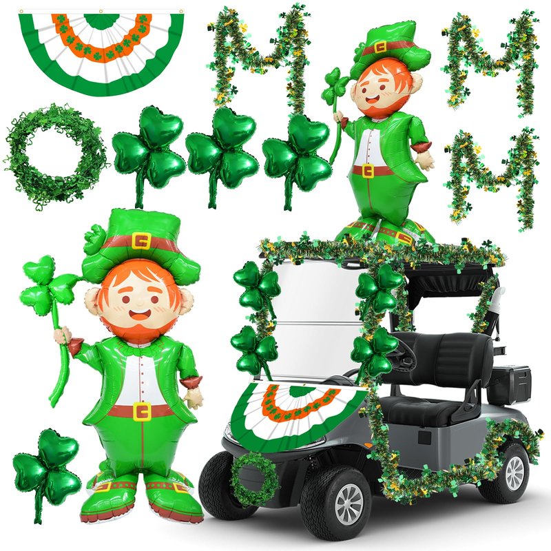 St. Patrick's Day Golf Cart Decorations Kit, St. Patrick Parade Car Decorations, Parade Car Accessories with Shamrock Garland, St Patricks Day Accessories