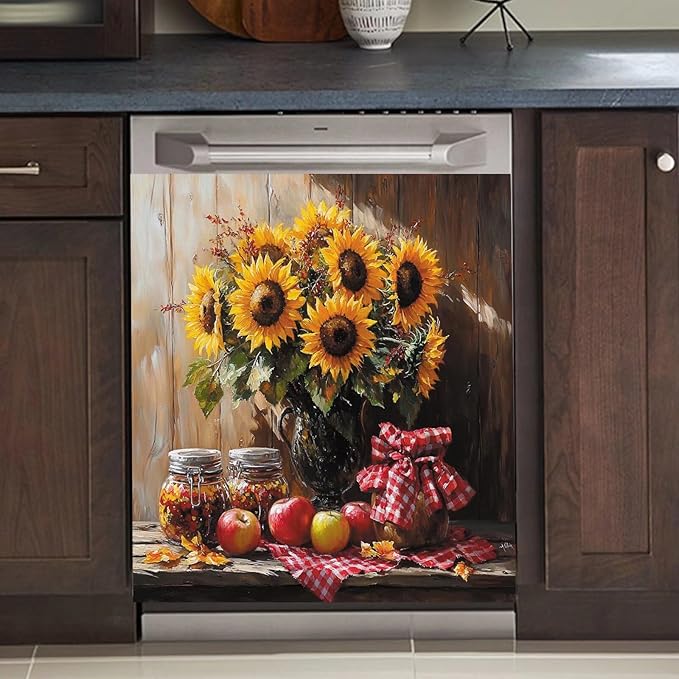 Sunflower Apples Magnet Dishwasher Cover Decorative Farmhouse Kitchen Vintage Dishwasher Covers for The Front Dishwasher Door Magnet 23" x 26" Magnetic