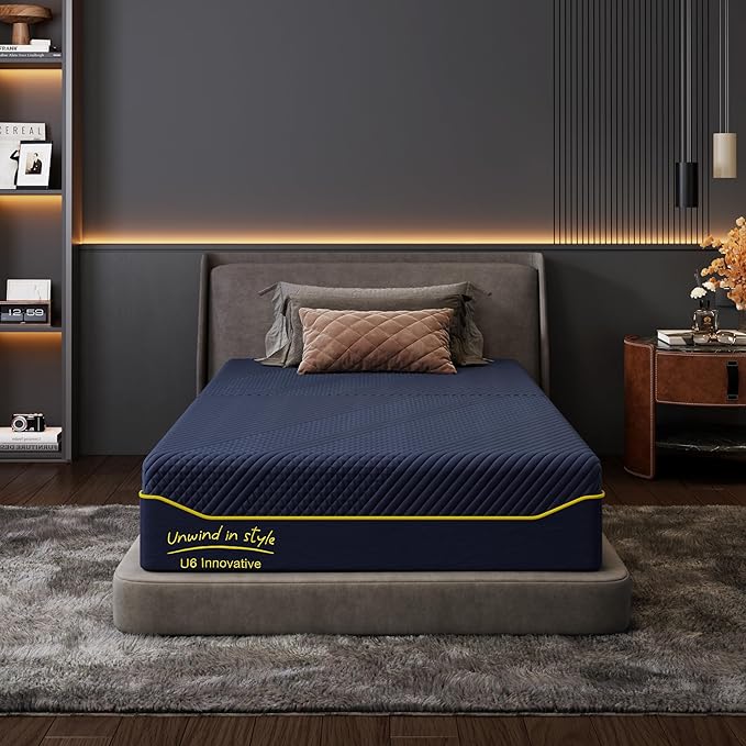 Twin Mattress 12 Inch Memory Foam Medium with Green Tea Cooling Gel, CertiPUR-US Certified, Breathable & Supportive Mattress in a Box, Navy Blue