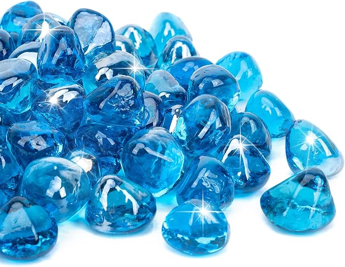 Mr. Fireglass 10 Pounds Blended Fire Glass Diamonds for Fireplace Fire Pit & Lanscaping - 1 inch High Luster Caribbean Blue Fire Rocks (Pack of 2)