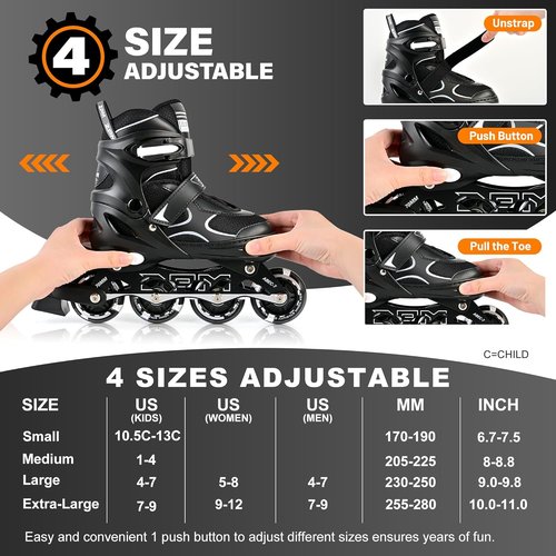 2PM SPORTS Inline Skates - Adjustable Light-Up Roller Skates for Kids Ages 5-12 | Perfect for Beginners