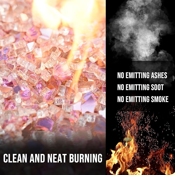 Skyflame 10-Pound Fire Glass for Fireplace Fire Pit and Landscaping, 1/2-Inch Rose Gold Reflective