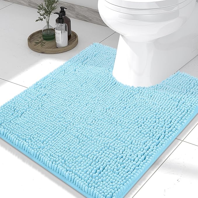 Smiry Luxury Chenille Toilet Rugs U-Shaped 24x20, Soft Absorbent Non-Slip Contour Bathroom Rugs for Toilet, Machine Washable Contoured Bath Mats, Sky Blue