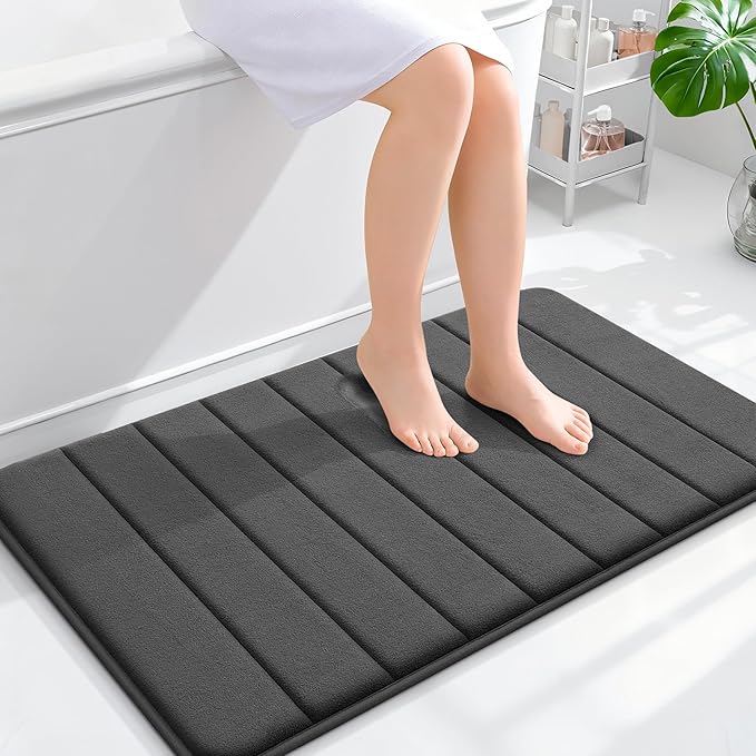 OLANLY Memory Foam Bath Mat 36x24, Super Soft Absorbent Bathroom Rugs, Quick Dry, Machine Washable Shower Floor Rugs, Bathmat Carpet, Bathroom Home Decor Accessories, Black
