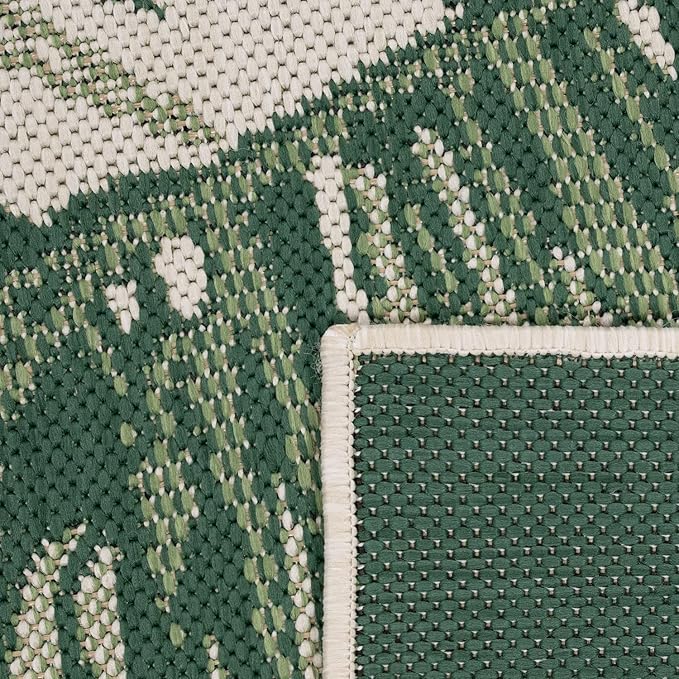 Tropical Outdoor Rug Jungle Leaves Design for Patio in Green Beige, Size: 4'7" x 6'7"