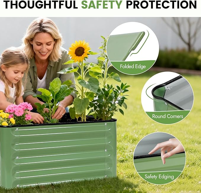 INNO STAGE Galvanized Raised Garden Bed Kits, 2x2x1ft Metal Raised Garden Beds Outdoor, Steel Raised Planter Bed with Gloves for Vegetables & Flowers Patio Ground Planter Box (Olive Green, 2PCS)