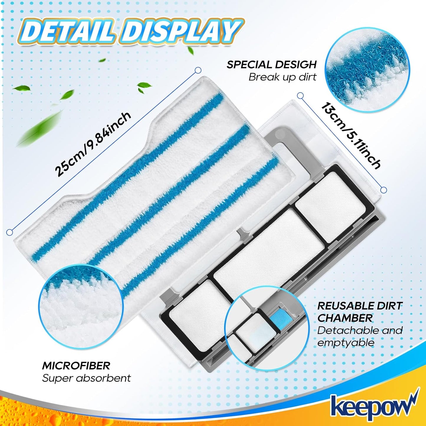 KEEPOW Reusable Mop Replacement Pads Compatible with Shark Vac Mop VM252 VM200 VC205 VM250 /QM250 VM190 VM200P12, Washable Vacuum Mop Pad Refills, Upgraded Dirt Chamber for Floor Mop (1+3+6 Pads)