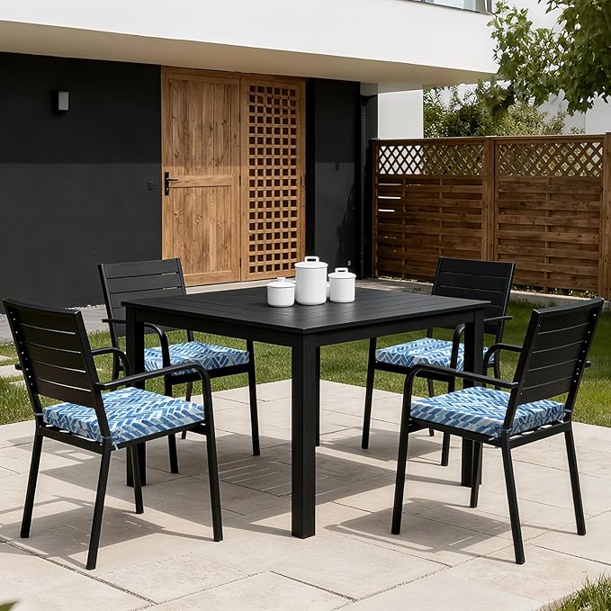 LVTXIII Outdoor Chair Cushions, Fade-Resistant Patio Furniture Cushions Outdoor Square Corner Chair Pads with Ties for Dining Chairs and Garden Furniture Decoration, 18.5"x16"x2" Set of 4, Blue Bricks