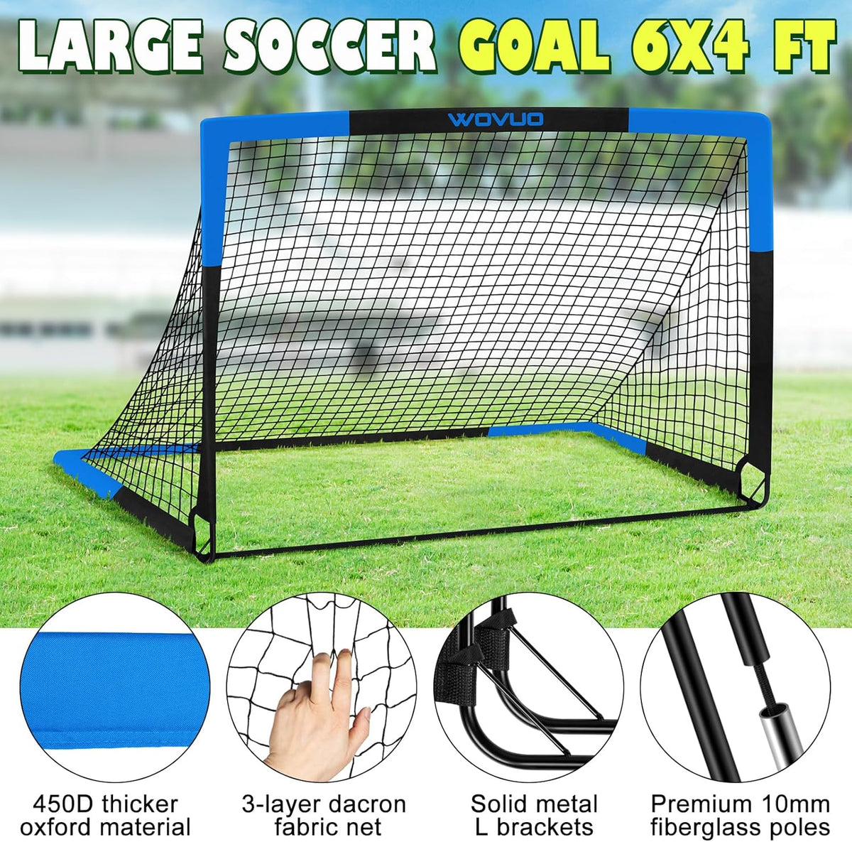 Skiennix Kids Soccer Goals - Portable 6x4 Ft Training Equipment Set of 2 with Target, Ball & Cones | Ideal for Ages 3-14