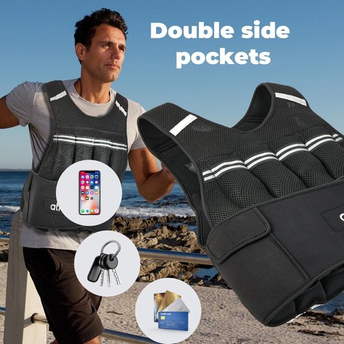 Ativafit Adjustable Weighted Vest Women Men with Reflective Design 2 4 6 8 10 12 14 16 18 20 22 Lbs Running Vest for Strength Training, Walking, Jogging, Weightlifting, Running Men Women Kids 2-22 Lbs (Black)