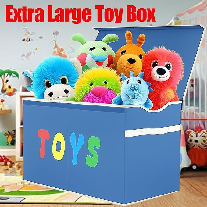 Toy Box Chest, Collapsible Sturdy Storage Bins with Lids, Extra Large Kids Toy Storage Organizer Boxes Bins Baskets for Kids, Boys, Girls, Nursery Room, Playroom, Closet (Classical Blue)