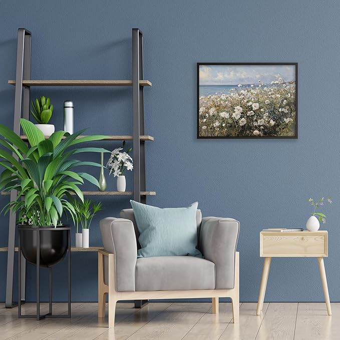 Nature Landscape Wall Art Coastal Wildflower Poster 08x10 inch Black Framed