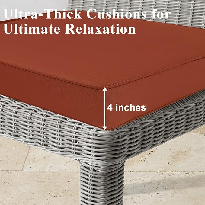 Outdoor Chair Cushions 22x22x4 Inch, Waterproof Spice Patio Furniture Cushions Set of 2 with Ties & Handle, 3 Year Color Fastness Square Replacement Seat Cushions for Sofa, Couch