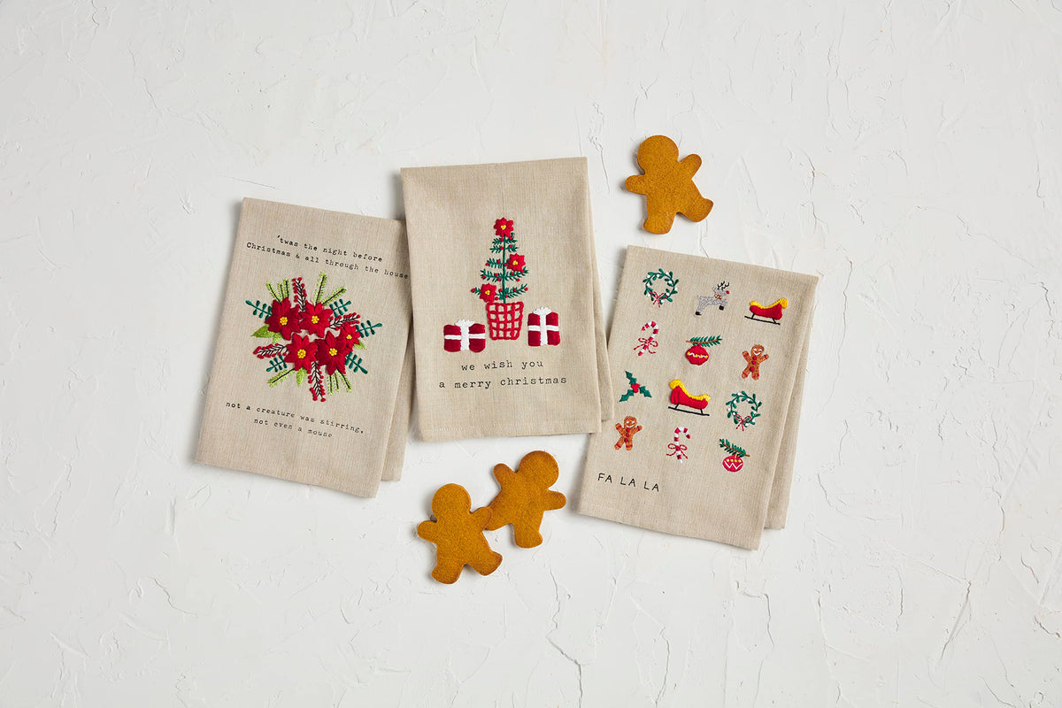 Mud Pie Embrioiderd Christmas Towel, Icons, 14" x 21"