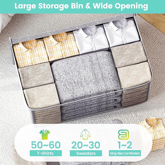 4 Pack Grey Comforter Storage Bags, Clothes Storage Bags, Collapsible Closet Organizers with Reinforced Handles, Heavy-Duty Storage Totes for Clothes & Comforters