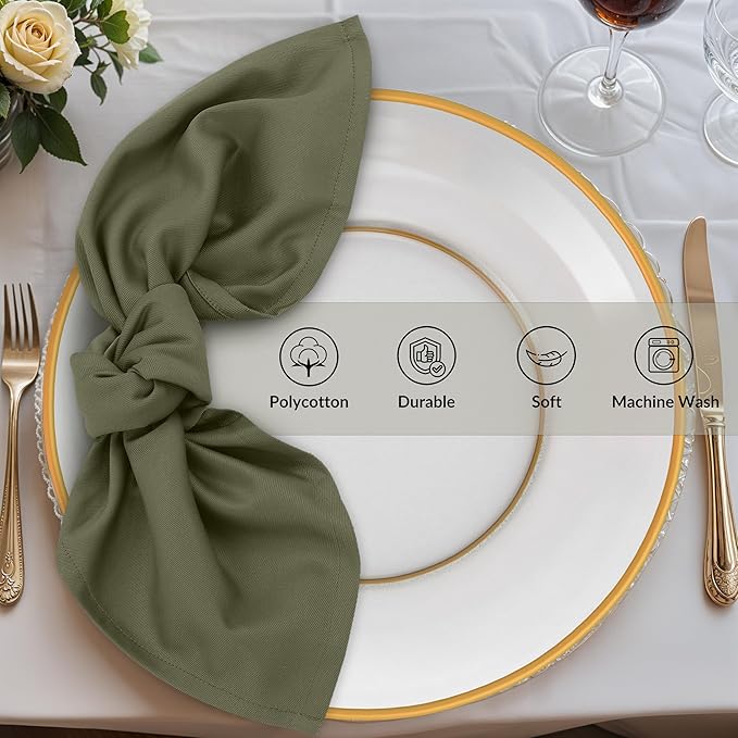 Zoyer Cloth Napkins Set of 4, 18x18 Inches Cotton Enrich Napkins Cloth ‎Washable, Soft & Durable Dinner Napkins for Parties, Wedding, Christmas, ‎Thanksgiving & Everyday Use - Martini Olive