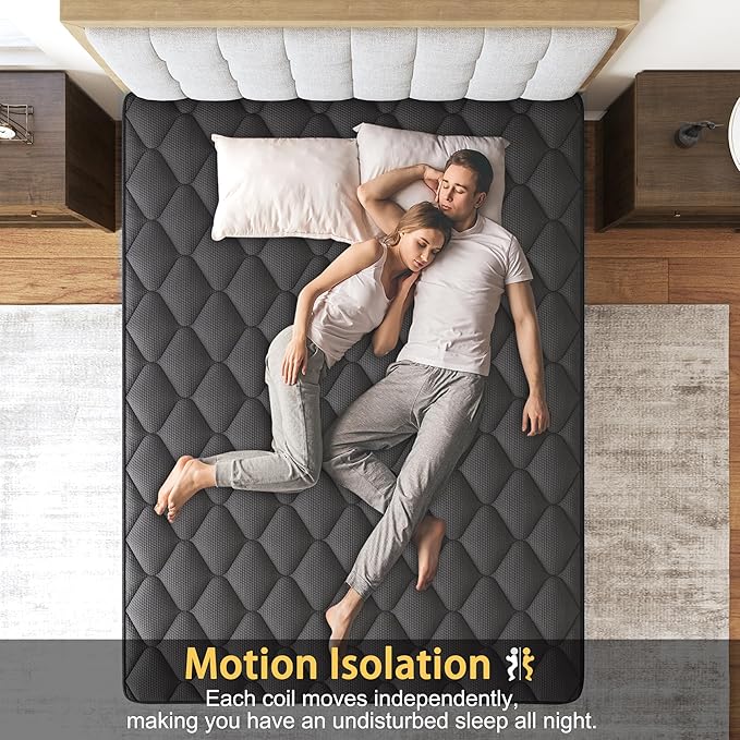 King Hybrid Mattress, 14 Inch Medium Mattress Euro Top for Back & Lumbar Support, 100 Night Trial, Individual Pocket Spring Bed for Motion Isolation & Pressure Relief