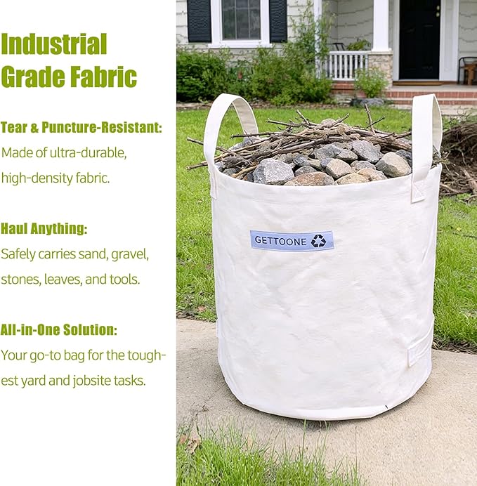 Collapsible Canvas Garden Bag 20 Gallon, Heavy Duty Reusable Lawn and Leaf Yard Waste Bag with 4 Handles, Tear-Resistant for Lawn Clippings, Storage, Moving