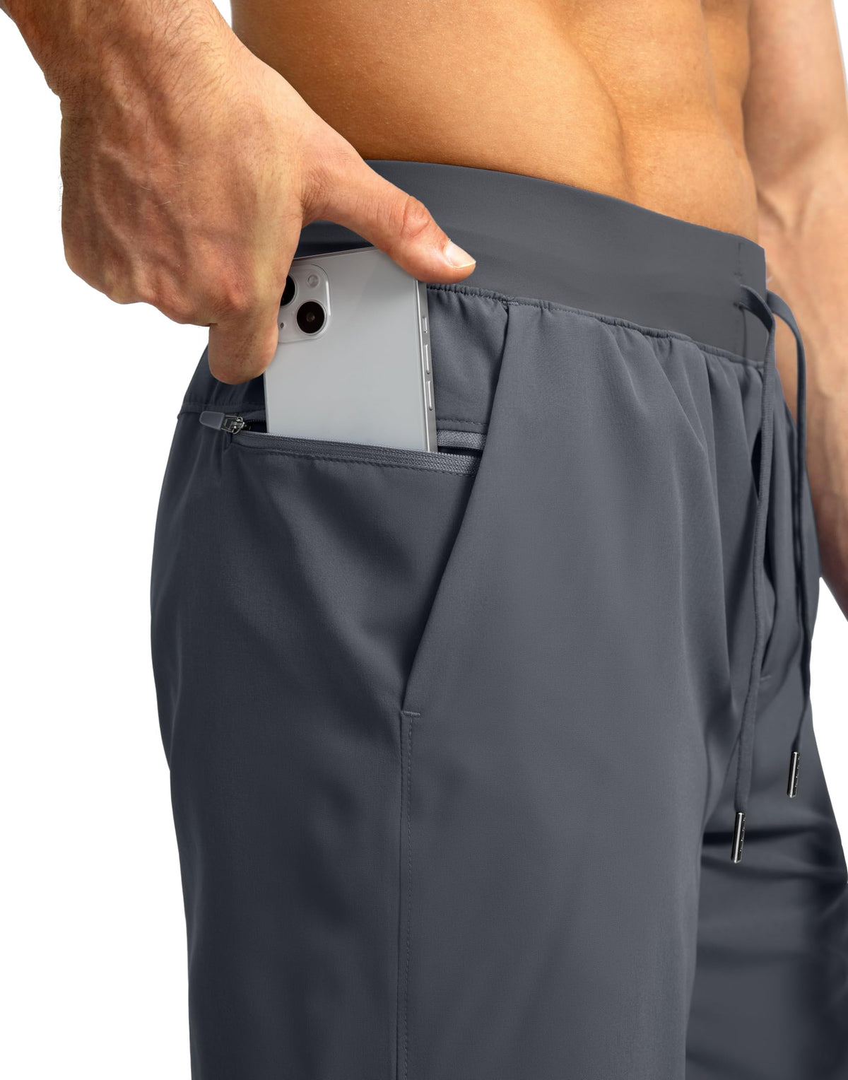Soothfeel Men's Running Shorts with Zipper Pockets 9"/ 7"/ 5" Lightweight Quick Dry Basketball Gym Workout Athletic Shorts for Men (Grey, XS)