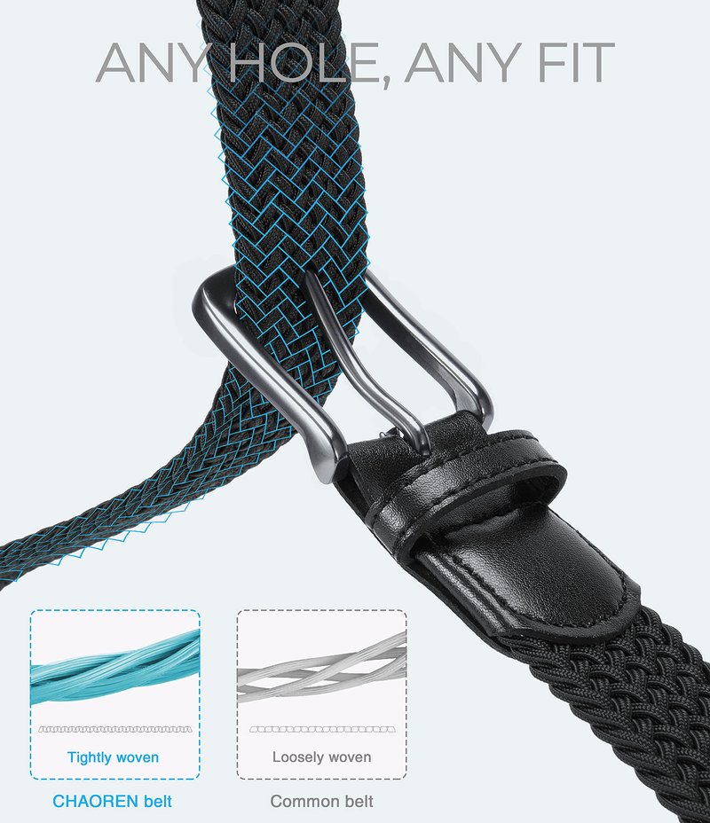 CHAOREN Stretch Belts for Men - Braided Elastic Golf Belt for Men 1 3/8"- Gift for Casual Jeans Shorts