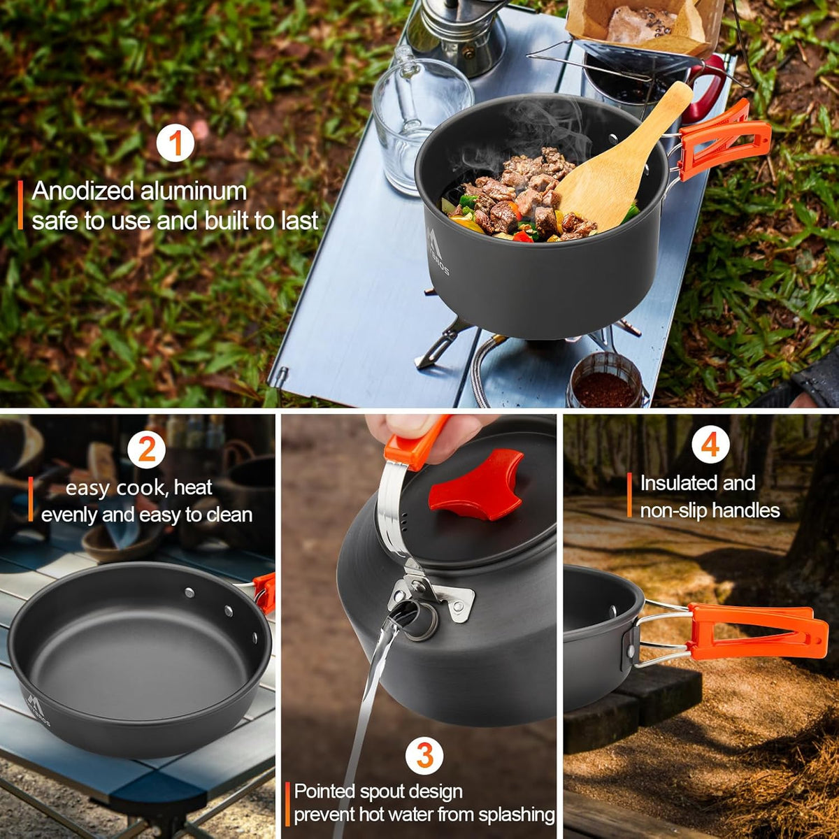 THTYBROS Camping Cookware Kit - 17-Piece Set with 0.45Gal Pot, 7-Inch Pan & Stainless Steel Utensils