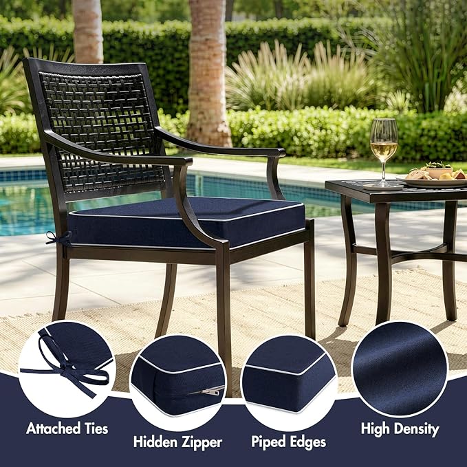 MIULEE Navy Outdoor Chair Cushions Set of 2, 19x19x3 Inch Waterproof Patio Seat Cushions for Outdoor Furniture Couch Sofa, 3 Year Color Fastness High Density Foam with Adjustable Ties