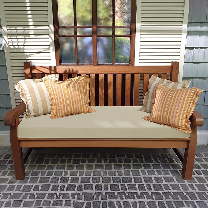 Favoyard Outdoor Bench Cushion 48 x 16 Inch Rainproof Patio Furniture Cushions 3-Year Color Fastness Garden Settee Porch Pads with Ties, Beige