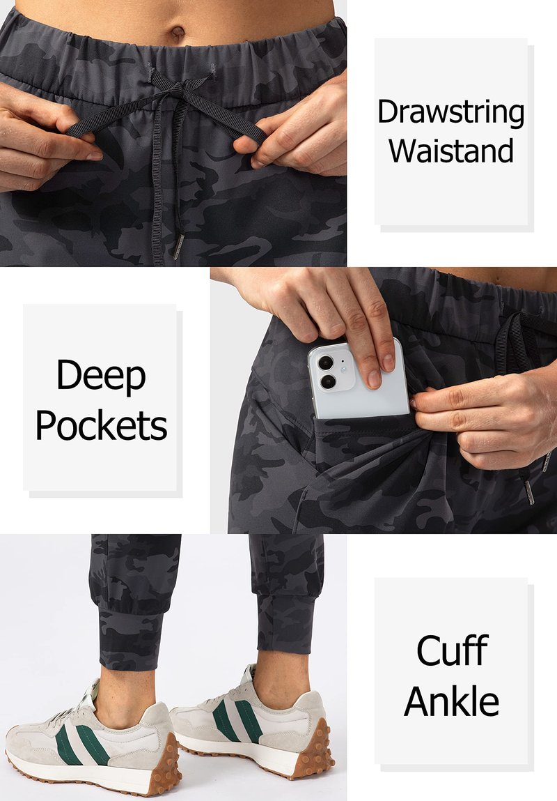 SANTINY Women's Joggers Pants Pockets Drawstring Running Sweatpants for Women Lounge Workout Jogging(Camo Deep Coal Multi__XXL)