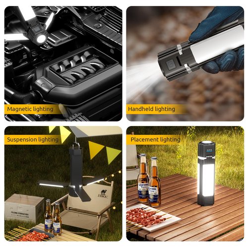 Camping Light Telescopic, Rechargeable LED Camping Lantern with 5 Lighting Modes, Collapsible Magnetic Camping Lantern for Emergency, Camping, Hiking (Black)