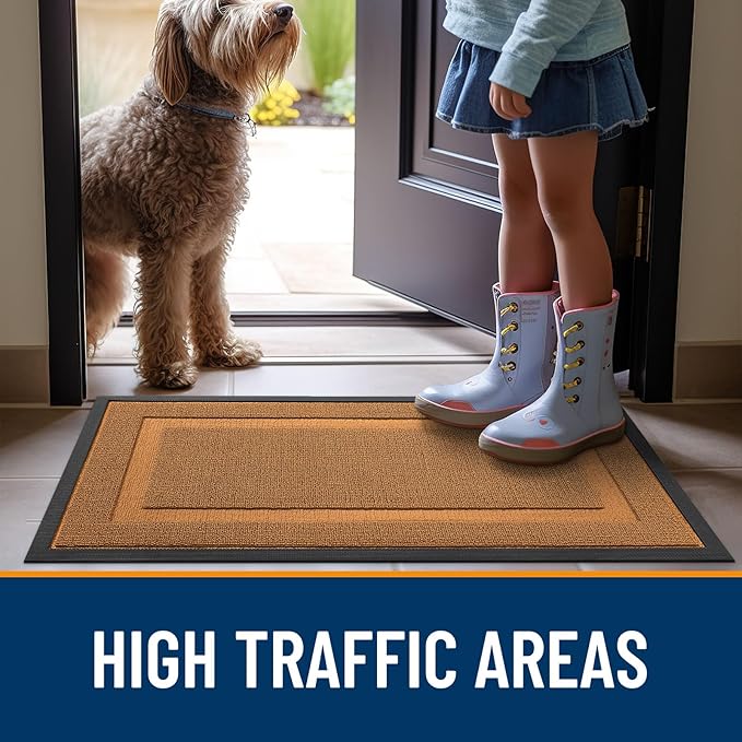 OLANLY Front Door Mat Indoor Outdoor Entrance, Waterproof All-Season, All-Weather Doormat, Sturdy Natural Rubber, Low Profile, Easy Clean Patio Porch Entryway Mat, 33x21, Tangerine Orange