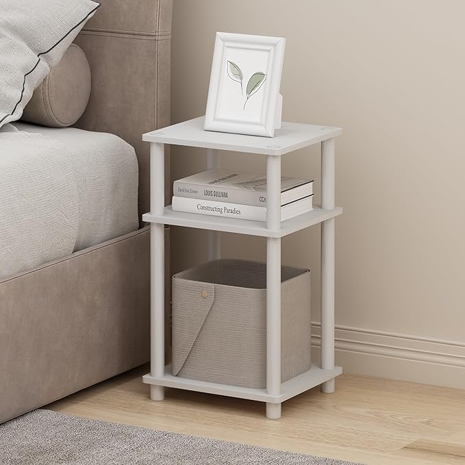 Furinno Just Turn-N-Tube Open Storage Nightstand, 1 Pack, 3-Tier, White/White