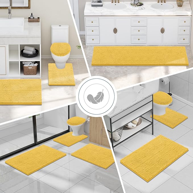 Smiry Luxury Chenille Toilet Rugs U-Shaped 20x20, Soft Absorbent Non-Slip Contour Bathroom Rugs for Toilet, Machine Washable Contoured Bath Mats, Yellow
