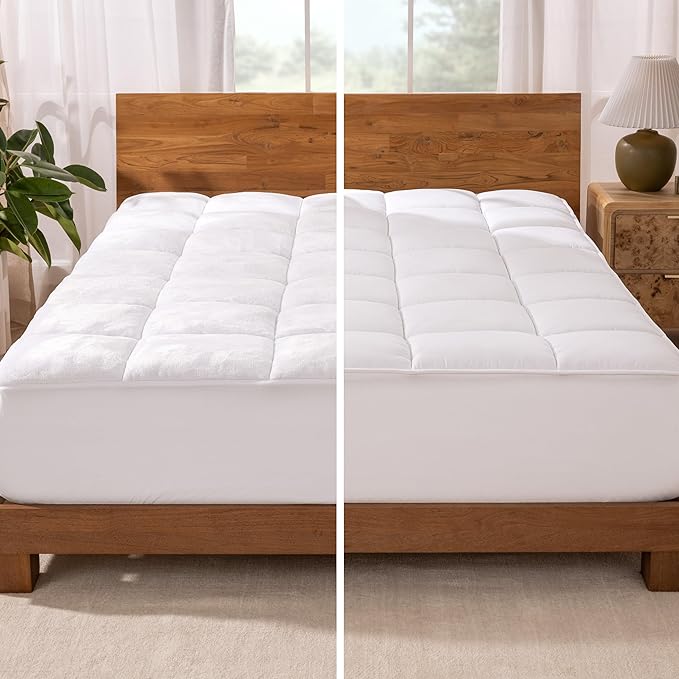 Bare Home Split King Microplush Mattress Topper - Pillow Top Reversible - Dual Sided All-Season - 8" to 24" Deep Pocket - Soft Fitted Cover - Plush Mattress Pad (Split King - 2 Twin XL)