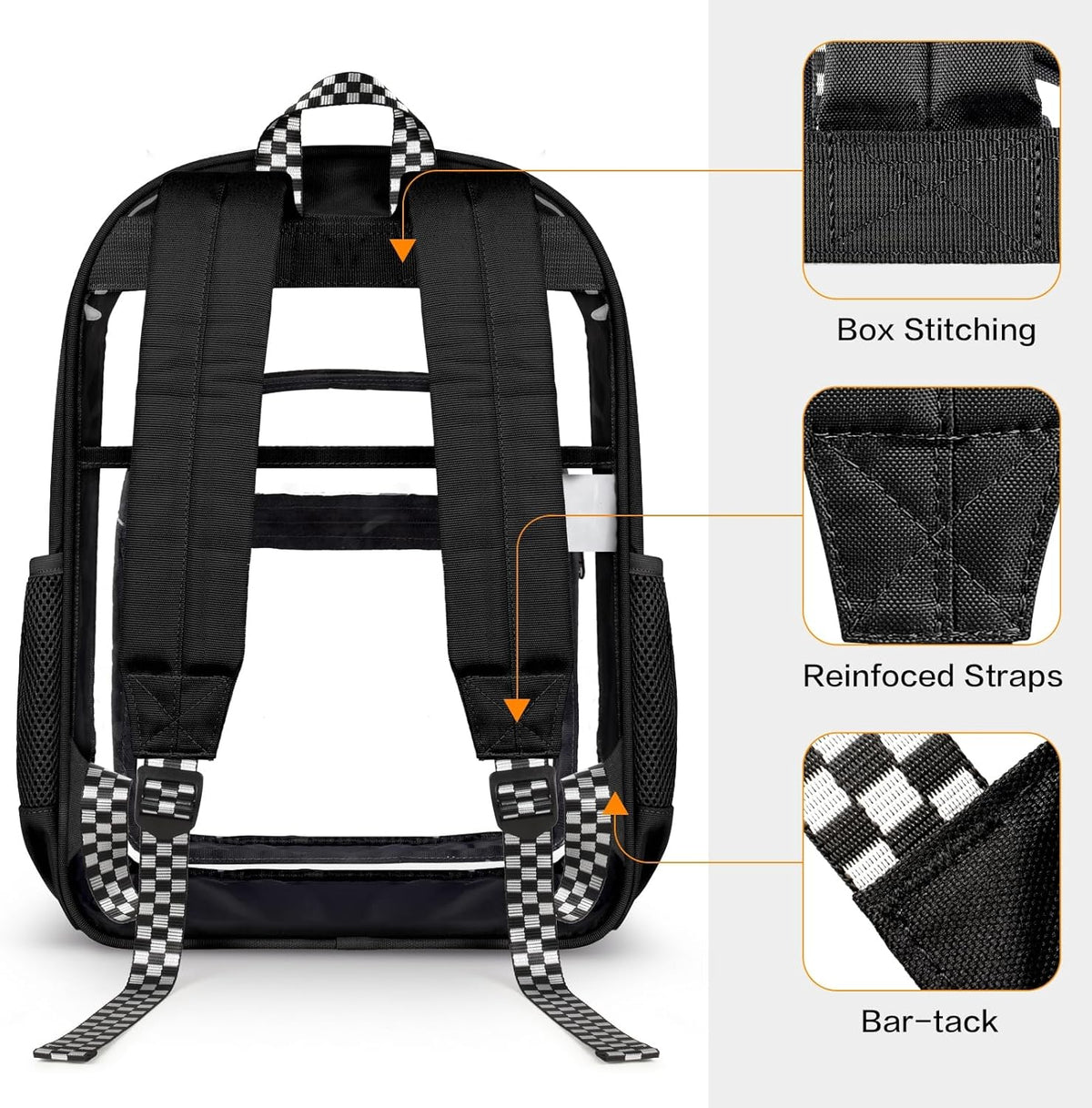 PAMANO Clear Backpack - Heavy Duty PVC & Fabric | Transparent College Bag for Travel & Security - Black