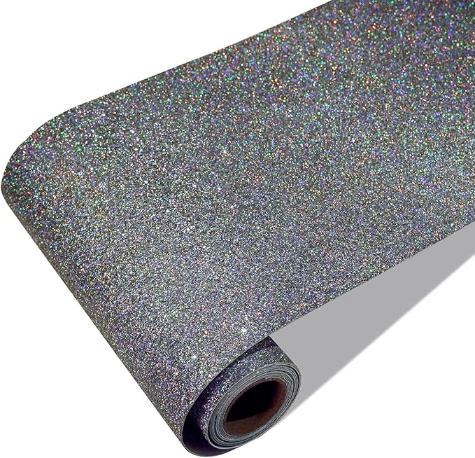 CRE8TIVE Charcoal Grey Holographic Glitter Wallpaper Border Peel and Stick