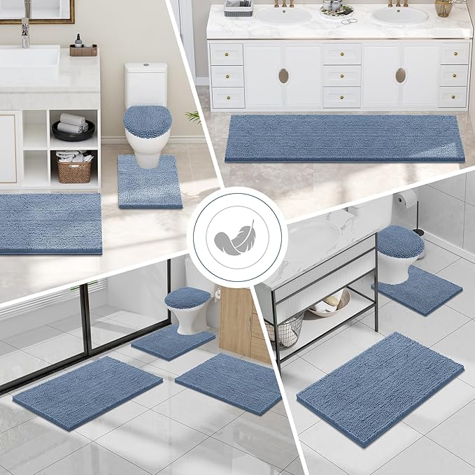 Smiry Luxury Chenille Bathroom Rugs 59x20, Extra Soft and Absorbent Shaggy Bath Mat, Machine Washable, Non-Slip Plush Carpet Runner for Tub, Shower, and Floor, Home Decor Accessories, Grayish Blue
