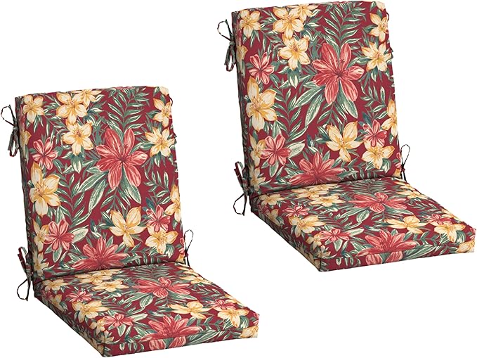 Arden 2-Pack Outdoor Patio Dining Chair Cushion, 20x44, Rain-Proof Seat Pad, Fade-Resistant Outdoor Cushion Ruby Clarissa