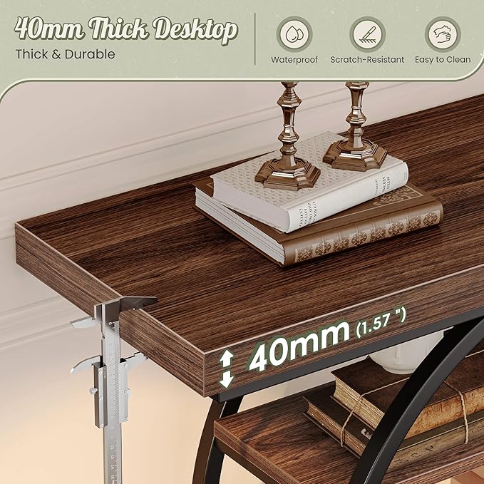 Huuger 41.3 Inch Entryway Table, Modern Console Sofa Table, Accent Table with Shelves, for Entry, Hallway, Entrance, Foyer, O-Shaped Metal Frame, Dark Walnut