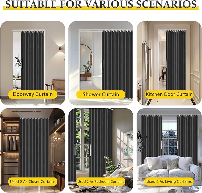 AJAZZ 100% Blackout Magnetic Door Curtain Accordion Doors Interior Closet Door